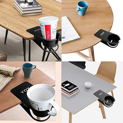 YOY 2 Pieces Drink Cup Holder Clip - Table Desk Side Water Glass Beer Bottle Beverage Soda Coffee Mug Holder Cup Saucer Clip Design for Home Office, Black(Mug & Cup) - color: Black(Mug & Cup), size: 2 Pack