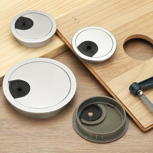M METERXITY 4-Pack Cable Hole Cover, 2.8 Inch 70mm ABS Desk Cable Wire Cord Grommet Hole Cover for Home/Office Desktop Wire Organizer [Silver] - size: 2.8"