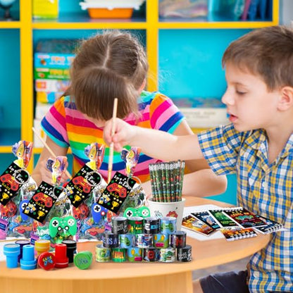 Sayglossy 331 Pcs Video Game Party Favors Set Includes Gift Bags Pencils Notebook Sharpener Slap Bracelets Rings Keychains 3D Puffy Stickers Stamper Gamer Party Favors Birthday (Classic) - style: Classic