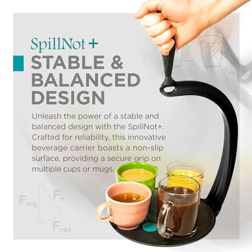 SpillNot+ - The SpillNot Portable Handheld Beverage Carrier, Nonspill Drink Tray, Innovative, Easy to Use - Black
