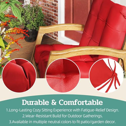 Outdoor Chair Cushions Set of 2, 42x21x4 Inch Patio Cushion for Dining/Rocking Chairs, High Back Soft Seat Pad with Ties, Indoor Outside Use, Fade-Resistant & Waterproof, Red - color: Red