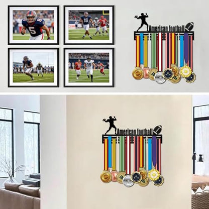 Resama Medal Hanger Holder Display Wall Rack Frame Shelf-Medal Hanger Awards Ribbon Soccer,Gymnastics,Holder Display Rack for 60 Medals - color: American FootBall