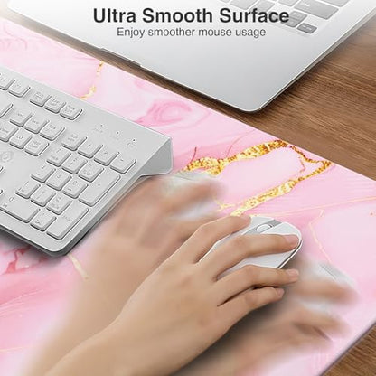 Pink Marble Mouse Pad with 15W Wireless Charging, 31.5"x15.8" Large Gaming Desk Pad/Mat for Women Girls, Waterproof Ultra-Smooth Surface, Non-Slip Base, with 20W PD Adapter - color: Pink Marble-31.5"x15.8"(with Wall Charger)