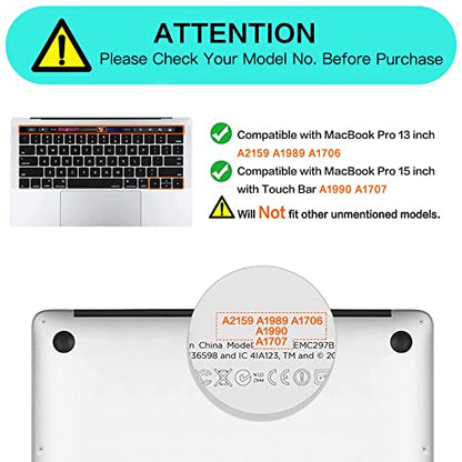 MOSISO Keyboard Cover Compatible with MacBook Pro with Touch Bar 13 and 15 inch 2019 2018 2017 2016 (Model: A2159, A1989, A1990, A1706, A1707), Silicone Skin Protector, Black