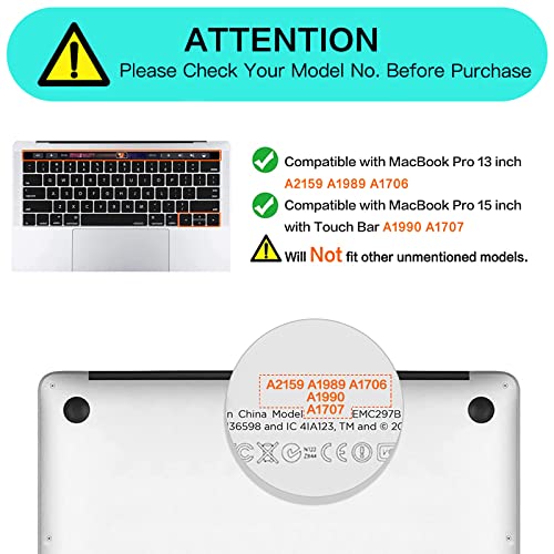 MOSISO Keyboard Cover Compatible with MacBook Pro with Touch Bar 13 and 15 inch 2019 2018 2017 2016 (Model: A2159, A1989, A1990, A1706, A1707), Silicone Skin Protector, Black