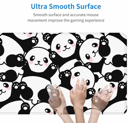 Gaming Mouse Pad Large, Keyboard Mouse Mat Desk Pad, Non-Slip Rubber Base with Stitched Edges Mousepad, 31.5X11.8 inch Cute Panda - color: Cute Panda, size: 31.5L x 11.8W inches