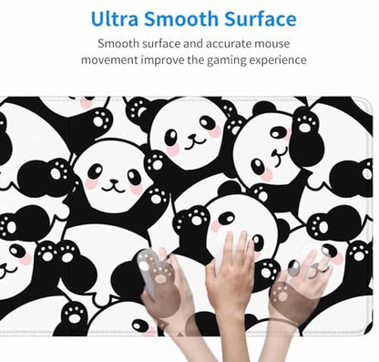 Gaming Mouse Pad Large, Keyboard Mouse Mat Desk Pad, Non-Slip Rubber Base with Stitched Edges Mousepad, 31.5X11.8 inch Cute Panda - color: Cute Panda, size: 31.5L x 11.8W inches