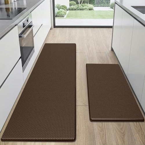 Kitchen Mats for Floor 2 Piece - 17"x29"+17"x59" Anti Fatigue Mats for Kitchen Floor - Non Slip Cushioned Rugs for Standing - Brown - color: Brown, size: 2pc: 17" x 29" + 17" x 59"