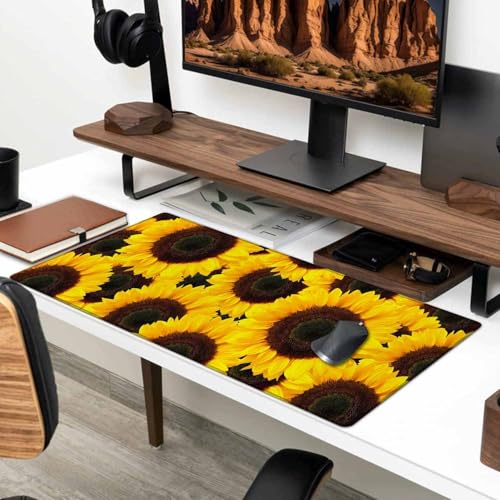 Mouse Pad Gaming, Large XXL Mouse Pads, Non-Slip Rubber Base Mousepad, Keyboard Mouse Mat Desk Pad with Stitched Edges, 31.5x11.8 inch Yellow Sunflower - color: Yellow Sunflower, size: 31.5L x 11.8W inches