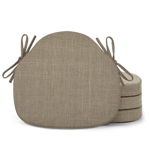 Shinnwa Dining Chair Cushions Set of 4, High-Resilience Foam Windsor Seat Pads, Kitchen Chair Cushions with Ties & Textured Cover, 4 Pack, 16.5 x 15.5 x 2, Light Brown - color: Light Brown, size: 4 Count (Pack of 1)
