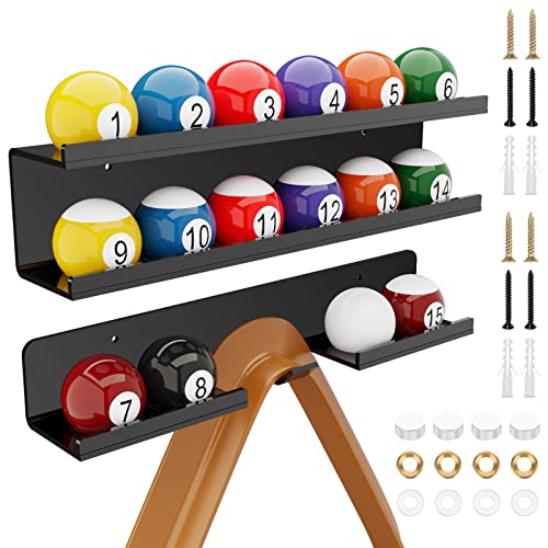 Cosmos Acrylic Billiard Ball Storage Shelf Holder - Pool Balls Display Rack Wall Mount Organizer for 16 Balls & Ball Rack in Billiard Game Room & Bar Pool Cue Accessory (Solid Black) - color: Solid Black