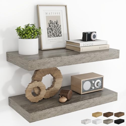 RICHFOCUS 20Inch Floating Shelves for Wall 2 Pack Shelves for Bedroom|Kitchen|Bathroom|Laundry Room Rustic Wood Wall Mounted Shelf with Invisible Brackets for Books|Storage|Decor, Grey - color: Grey, size: 20"L x 8"D, Set of 2