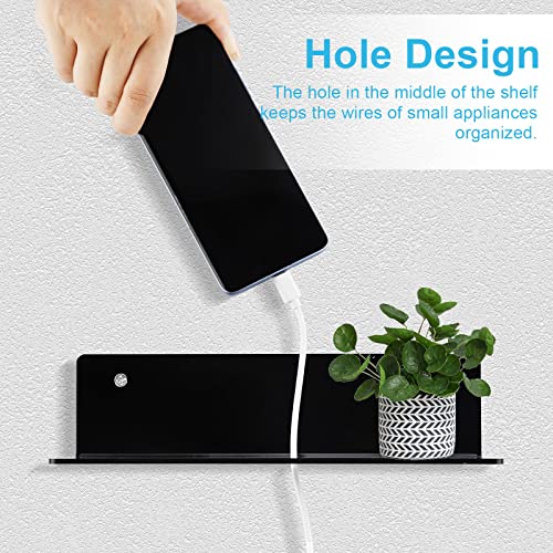 9 Inch Acrylic Floating Shelf No Drill Adhesive Wall Shelf Set of 4 for Funko Pop Storage, Floating Shelves Damage-Free Expand Wall Space for Living Room, Bathroom, Gaming Room, Office - Black - color: Black