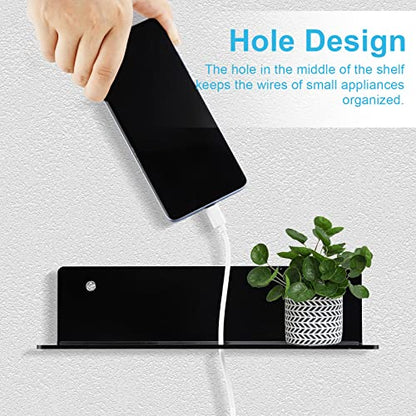 9 Inch Acrylic Floating Shelf No Drill Adhesive Wall Shelf Set of 4 for Funko Pop Storage, Floating Shelves Damage-Free Expand Wall Space for Living Room, Bathroom, Gaming Room, Office - Black - color: Black