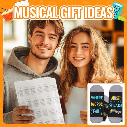 HAPPYPOP Music Gifts for Music Lovers - Guitar Saxophone Violin Socks for Musicians Players - color: Music Speaks