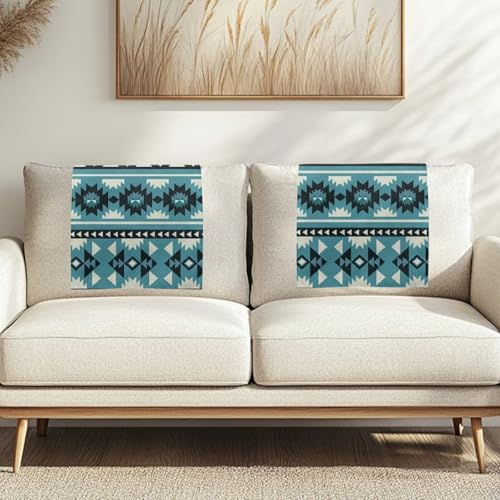 Blue Recliner Headrest Cover Brown Headrest Covers for Recliners Aztec Wrinkle Resistant Recliner Sofa Head Rest Covers Protector for Recliner Leather Sofa Couch 2 Pcs - color: Blue Aztec