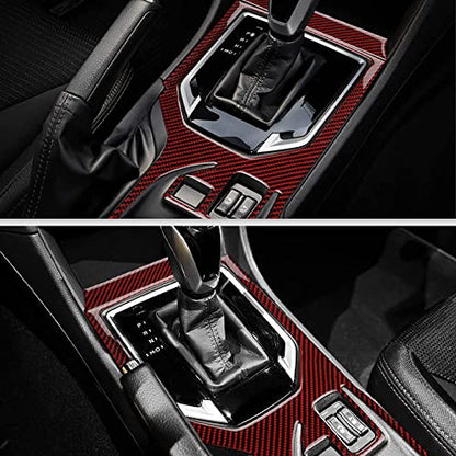 AIRSPEED Carbon Fiber Car Gear Shift Panel Cover Center Console External Frame Sticker Interior Trim for Subaru Impreza 2017-2019 Crosstrek 2018-2021 Accessories (Black with Red) - color: External Frame Cover-Black with Red