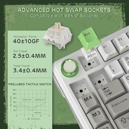 RK ROYAL KLUDGE L75 Gasket Mount Mechanical Keyboard w/Knob/Macro Keys & Touchable Nameplate, Tri-Mode 75% TKL Wireless Keyboard BT/2.4G/USB-C, Hot Swappable, Pro Software, Massive 8000mAh Battery - color: Lemon Green, size: Tactile Beige Switch