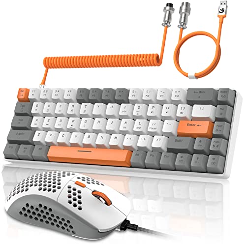 ZIYOU LANG RK-T8PR0 Wired 65% Mechanical Gaming Keyboard and Mouse Combo with RGB LED Backlit Anti-ghosting TKL Mini 68 Key Coiled C to A Cable Linear Red Switch for PS4 PS5 Xbox PC Mac Gamer(Gray) - color: Gray White Orange, size: 65% Keyboard + Mouse