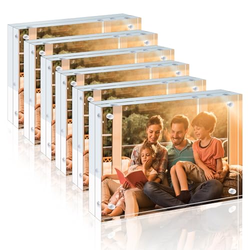 Egofine 6x8 Acrylic Frame 6 Pack, 20mm Thicker Frameless Clear Picture Frame, Double Sided Magnetic Picture Frame, Free Standing Desktop Display - color: 6, size: 6x8