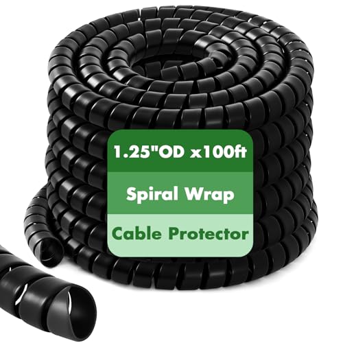 1 Pcs Spiral Wrap Cable Protector, Safe 1.25" Od X 100' Pre Cut Lengths Hydraulic Hose Protector Wrap to Avoid Wear and Extend Life for Hydraulic Pneumatic Hoses (Black) - color: Black, size: 1.25" Od X 100'