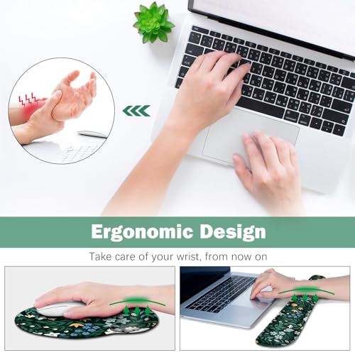 ARTSO XXL Large Gaming Mouse Pad with Wrist Rest, Ergonomic Mouse Pad, Keyboard Wrist Rest, Home Office Desk Accessories, Green Flower Plants - color: Green Flower Plants