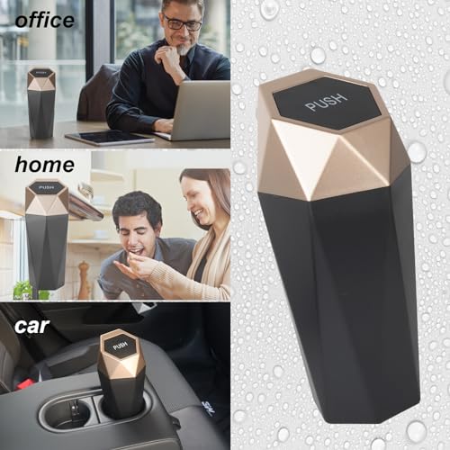 Car Trash Can Bin,Small Garbage Can with Lid,Automotive Cup Holder Mini Cars Trashcan,Portable Cute Cars Door Trash Cans,Women Car Dustbin (2Pcs, Gold) - color: Gold