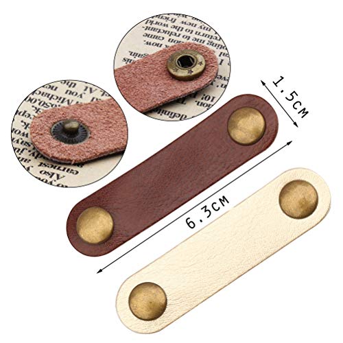 10 Pcs Cord Organizer, Portable Leather Cable Cord Stocking Stuffers for Men USB Straps Earphone Winder with Leather Handmade (Brown/white) - color: Brown&white