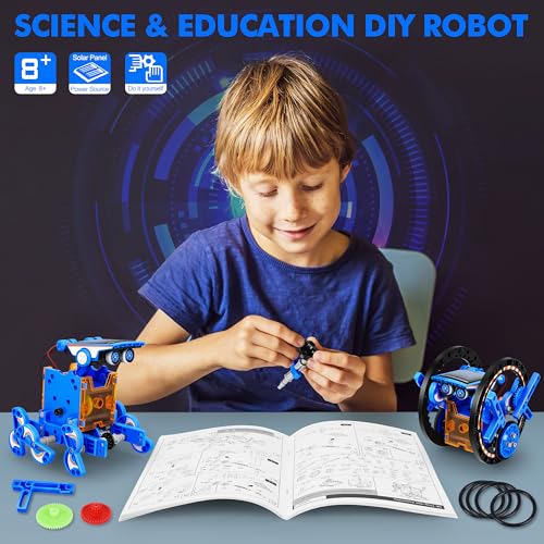 STEM 13-in-1 Education Solar Power Robots Toys for Boys Age 8+ , Educational Toy DIY Science Kits for Kids, Building Experiment Robotics Set Birthday Gifts for 8+ years old boys and girls . - color: Dark Blue