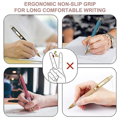 Linbsunne Ballpoint Pens Black Medium Point 1mm Pen with Super Soft Grip Ball Point Pen for Men Women Retractable Pens (gold-12 pcs) - color: gold-12 pcs