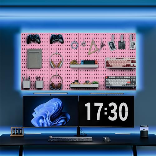 MULSAME Pegboard Combination Kit, 25.2" x 25.2" Wall Mounted Storage Set with 4 Pegboards & 20 Accessories Hanging, Peg Boards Organizer - color: Pink, size: 25.2" * 25.2"