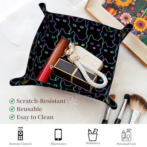 PU Leather Jewelry Valet Tray, Portable Catchall Tray for Keys, Wallet, Watch,Travel Jewelry Tray Organizer for Nightstand Desk Entryway Home Decor Gift for Women Men Neon Cats - color: Neon Cats
