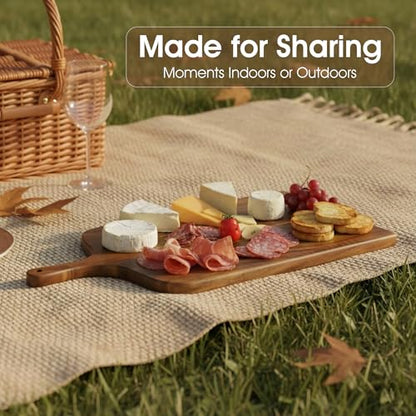 Charcuterie Board & Serving Tray with Handle, Large Acacia Wooden Cutting Board and Cheese Board Set for Serving, Appetizers, Entertaining & Housewarming Gift - size: 20 inch