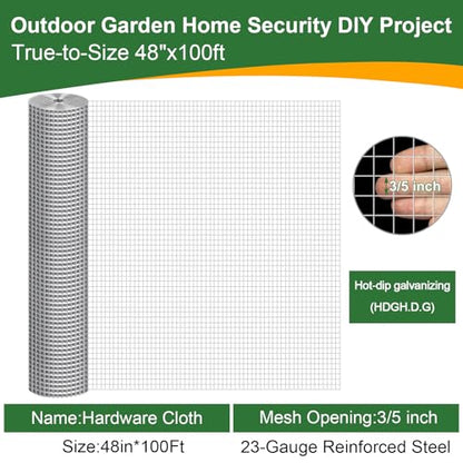 TNELTUEB 48in x 100ft Hardware Cloth Hot-Dip Galvanized Welded Wire Mesh - Heavy Duty 3/4inch 23 Gauge Chicken Wire Fencing for Garden, Chicken Coop, Rabbit Cage, Rodent & Predator Protection - size: 48in x 100ft