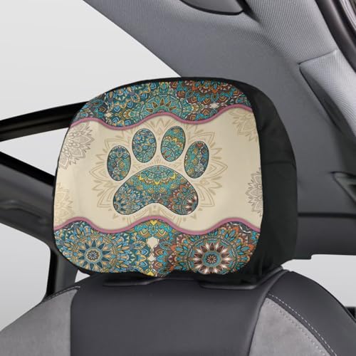 Boho Paw Print 2pcs Car Head Rest Covers Dog Claw Print Universal Headrest Anti-Dirty Covers,Soft Stretchy Car Seat Head Rest Cover Protector,Universal Fits for Most Truck SUV Sedan - color: Dog Claw print
