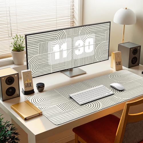 iCasso White Desk Matt for Desktop, Cute Desk Pad Mat, Large Mouse Pad, Anti-Slip Big Mousepad with Stitched Edges, Keyboard Pad for Computer(White) - color: Line-White
