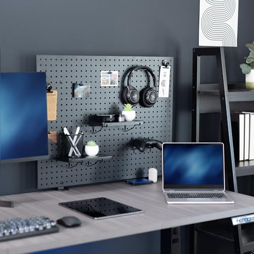 VIVO Black Clamp-on 30 x 24 inch Desk Pegboard, PP-DK30B-1 | Steel Privacy Panel, Magnetic Peg Board, Office Accessory Organizer, Above or Under Desk Placement - color: Black, size: 30"