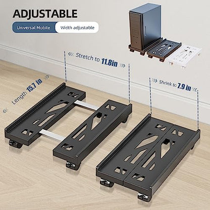 Adjustable Mobile CPU Stand, Ventilated Computer Tower Stand with 4 Caster Wheels Fits Most PC Tower, Under Desk CPU Holder PC Floor Cart Computer Riser for Students and Gamers (Black) - color: Regular Black