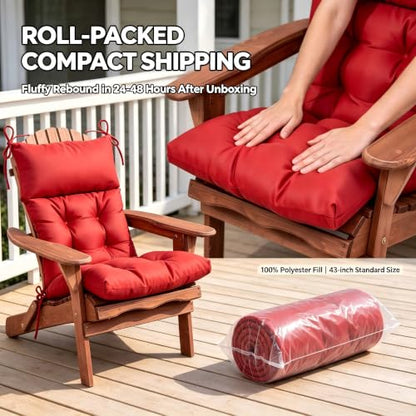 QILLOWAY Outdoor Rocking Chair Cushions Set of 2, 100% Polyester Waterproof Patio Rocking Chair Cushion, High Back Weatherproof Chair Pad for Adirondack & Outdoor Furniture, All Red - color: Red