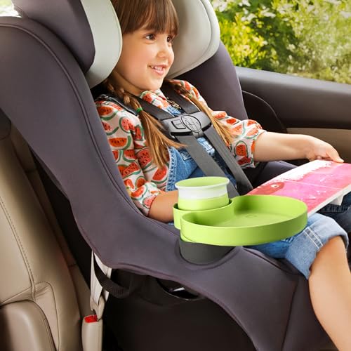 Munchkin Carseat Tray with Miracle 360 Sippy Cup for Toddlers 1-3 - Travel & Road Trip Accessory for Kids, Mess-Free Snacking and Spill Proof Drinking in The Car, Green - color: Green