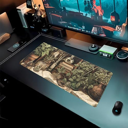 Retro Olive Green Plant XL Large Extended Gaming Mouse Pad Cool Plants Lovers Desk Mat with Stitched Edges, Non-Slip Rubber Base Mousepad, Laptop Computer Keyboard and Mouse Mat 31.5x11.8 in - color: Olive Green Plant, size: 31.5" x 11.8"