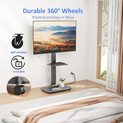 Rolling TV Stand with Power Outlet, Mobile TV Cart for 32-75 Inch TVs up to 110 lbs, 18 Adjustable Heights, Max VESA 600x400mm, TV Floor Stand with Swivel Mount/Shelf/Wheels, Fits for Bedroom, Outdoor - style: 2-GM-A01