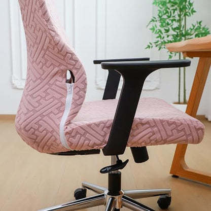 Pink Ergonomic Office Chair Covers Set with Headrest Cover Jacquard 2 Pieces Stretch Desk Computer Office Chair and Headrest Slipcovers Washable - color: Jacquard T-pink, size: Chair and Headrest Covers