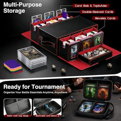 7-in-1 Commander Deck Box with Battle Case, 6-Deck Modular Card Storage Vault for MTG, Holds 600+ Double-Sleeved Cards, 35PT Magnetic Card Holders & 24 Dividers for TCG Game Night & Tournament