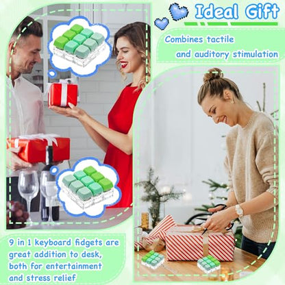 Keyboard Fidget Toy, Keyboard Keychain Fidget Toys, 9-in-1 Clicker Fidget Toy, Stress Relief Desk Decompression Button, Anxiety Relief Valentine's Day Gifts (3 Color-Mix Green) - color: 3 Color-mix Green