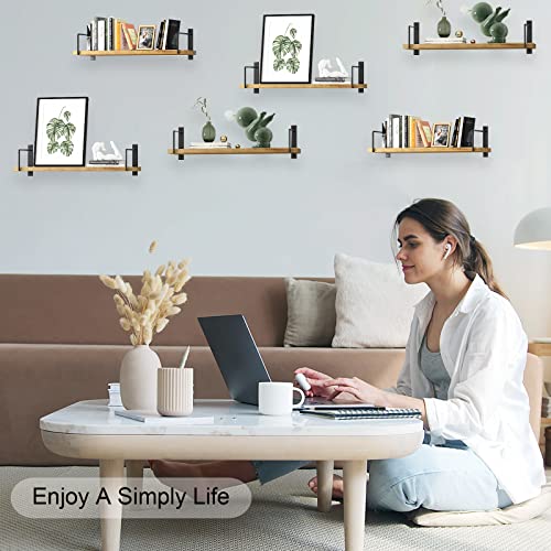 Floating Shelves, 24 Inches, Easy to Install, Wall Mounted, Set of 3, Rustic Wood for Décor, Storage for Living Room, Bathroom, Bedroom - color: Wooden