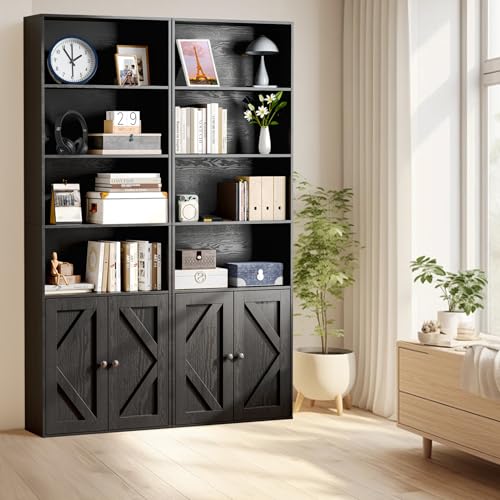 Bookshelf, 6-Tier Floor Bookcase with 2 Bottom Doors, 9.29"x23.62"x70.86", Storage Cabinet Bookshelves for Home Office, Living Room, Bedroom-Black - color: Vintage Black