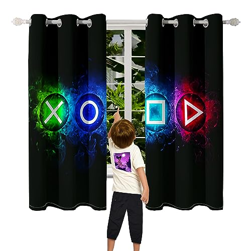 Gamer Curtains for Boys Bedroom, Kids Game Video Gamepad Blackout Window Curtains Teens Boys Gaming Room Decor Colorful Kids Blackout Curtains for Bedroom Living Room Playroom Curtains, 82 In x 63 In - color: Multi 09, size: 41"W x 63"L (Pack of 2)