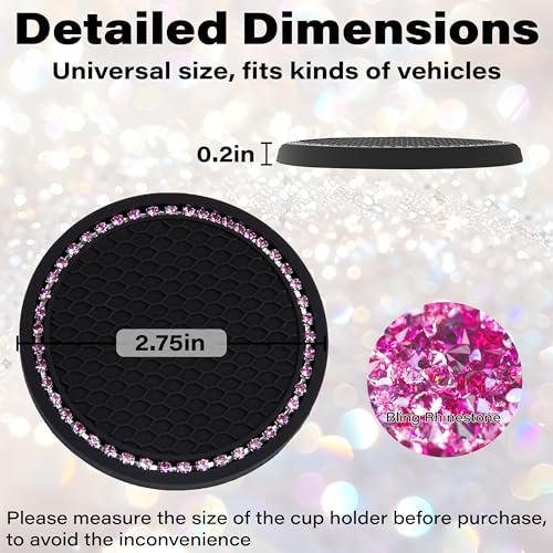BFXM 2 PCS Bling Cup Holder Coasters for Car, Car Accessories for Women 2.75 inch Diamond Universal Non-Slip Silicone Cup Holder Coasters, Sparkly Bling (Pink Diamond) - color: Black+bling Pink