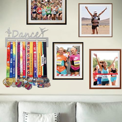 Resama Medal Hanger Holder Display Wall Rack Frame Shelf-Medal Hanger Awards Ribbon Soccer,Gymnastics,Holder Display Rack for 60 Medals - color: Dance Silver